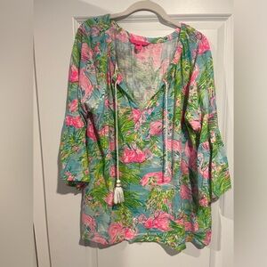 Lilly Pulitzer Del Lago Tunic Top Floridita Flamingo Size XL